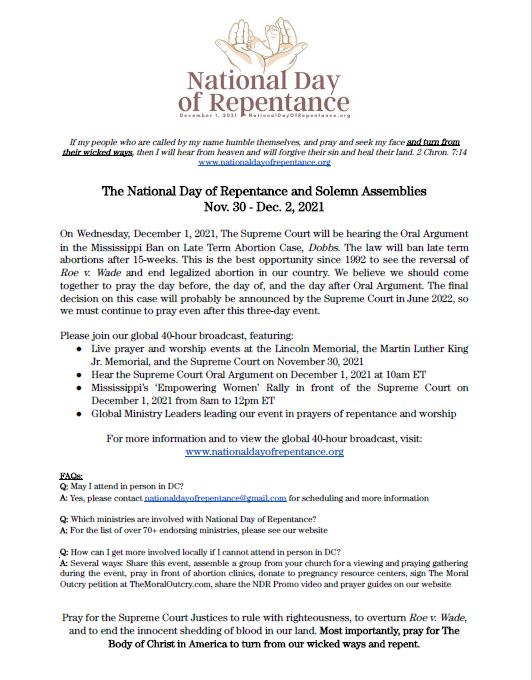 NDR Flyer National and International Day of Repentance
